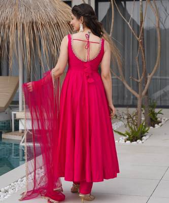 RANI PINK pure roman silk readymade anarkali suit stitched 2