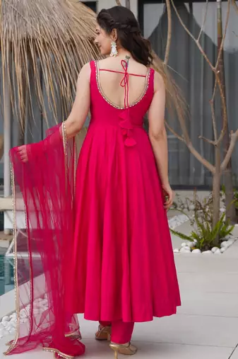 RANI PINK pure roman silk readymade anarkali suit stitched