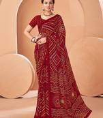 Maroon bandhani print soft chiffon traditional saree with unstitch blouse