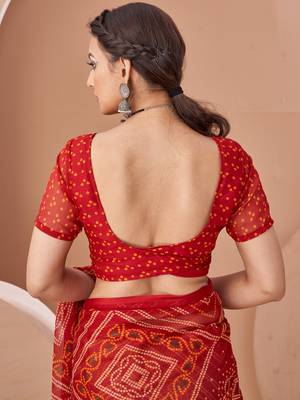 Maroon bandhani print soft chiffon traditional saree with unstitch blouse 3
