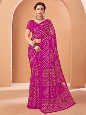 Magenta bandhani print soft chiffon traditional saree with unstitch blouse 1