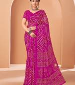 Magenta bandhani print soft chiffon traditional saree with unstitch blouse