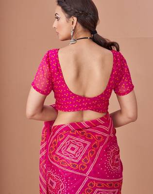 Magenta bandhani print soft chiffon traditional saree with unstitch blouse 4