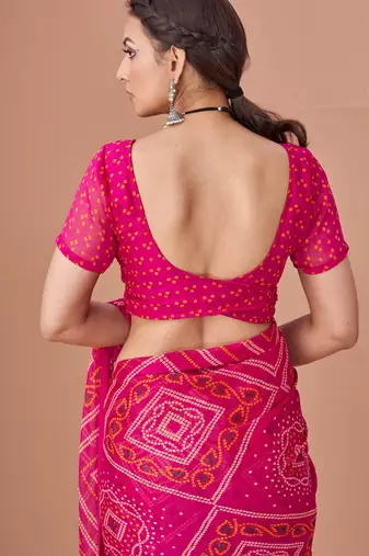 Magenta bandhani print soft chiffon traditional saree with unstitch blouse