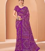Purple bandhani print soft chiffon traditional saree with unstitch blouse
