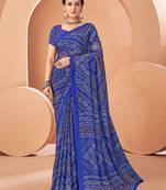 Royal blue bandhani print soft chiffon traditional saree with unstitch blouse