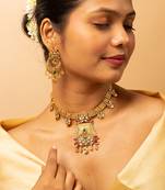 Royal gold-tone kundan necklace & earrings set