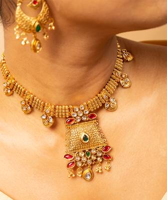 Royal gold-tone kundan necklace & earrings set 2