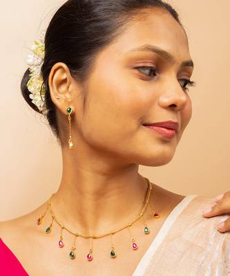 Gold-tone teardrop dangle necklace & matching stud earrings 1