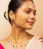 Gold-tone teardrop dangle necklace & matching stud earrings