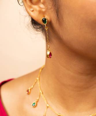 Gold-tone teardrop dangle necklace & matching stud earrings 2