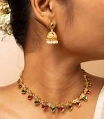 Gold-tone necklace with green & white stone accents & matching stud earrings