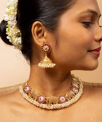 Royal rajwadi elephant & floral necklace set 1