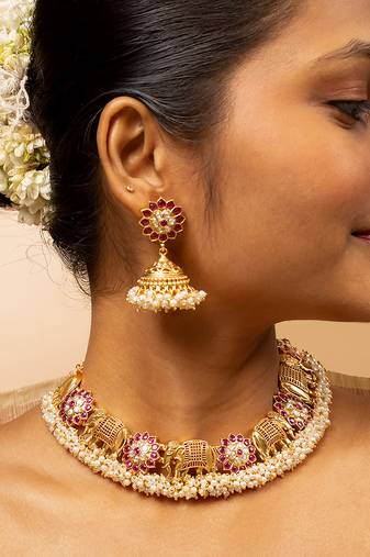 Royal rajwadi elephant & floral necklace set