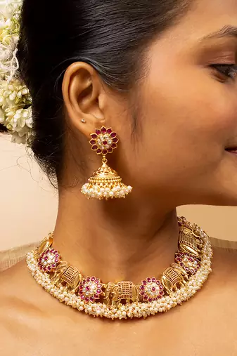 Royal rajwadi elephant & floral necklace set