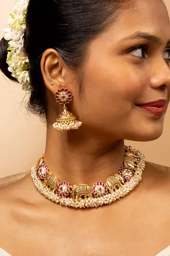 Royal rajwadi elephant & floral necklace set