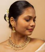 Pearl & ruby matte gold bridal set