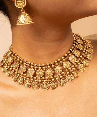 Matte gold coin necklace set 2
