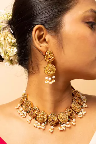 Temple lakshmi high gold necklace set