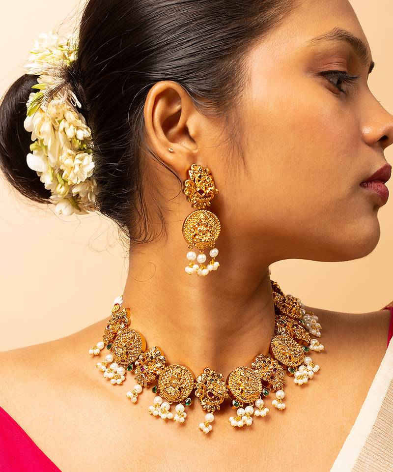 Temple lakshmi high gold necklace set