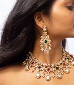 American diamond necklace set with red & green stone highlights