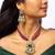 American diamond choker set with green and pink stone work