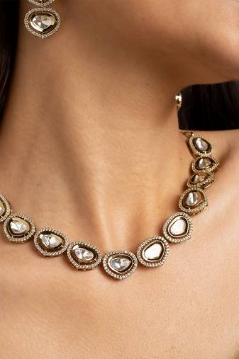 Classic kundan necklace and earrings set with clear stones