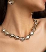 Classic kundan necklace and earrings set with clear stones