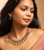 American diamond necklace set with green and pink stones