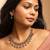 American diamond necklace set with green and pink stones