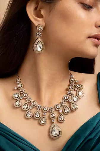 Teardrop crystal statement necklace and earring set