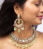 Kundan choker necklace with light green bead drops