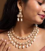 Elegant pearl drop american diamond necklace set