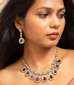 Elegant american diamond necklace set with ruby red teardrops