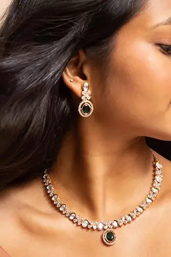 Elegant american diamond and green gemstone jewelry set