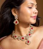 Bridal red stone and american diamond choker set