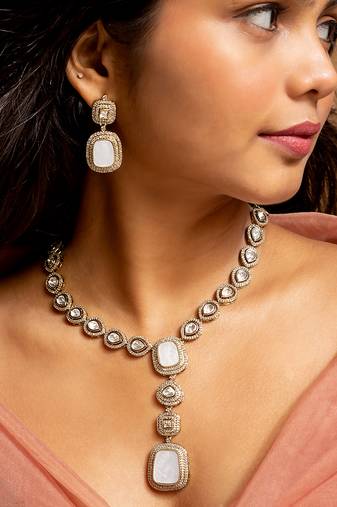 Contemporary american diamond long necklace set
