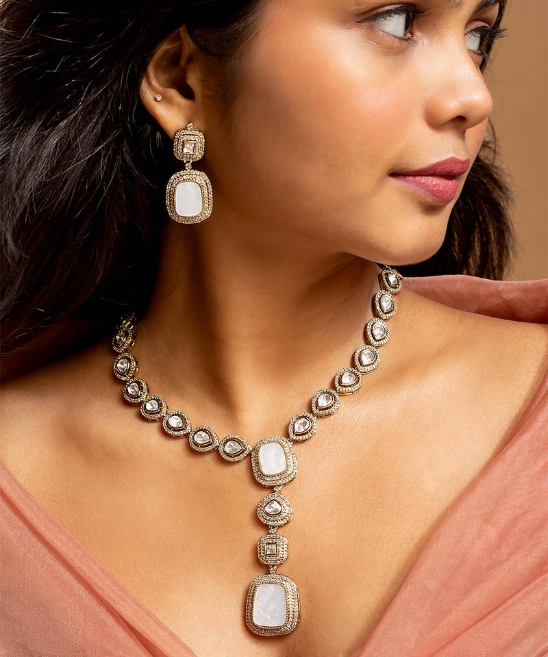 Contemporary american diamond long necklace set
