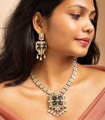Traditional meenakari kundan necklace set with floral pendant