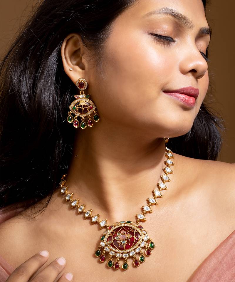 Traditional indian necklace set with earrings