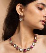 Kundan necklace and earrings set with pink stones