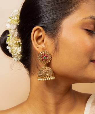 High gold floral jhumka earrings 1