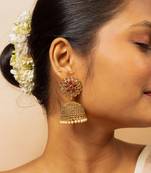 High gold floral jhumka earrings