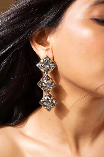 Elegant tri-square high gold earrings