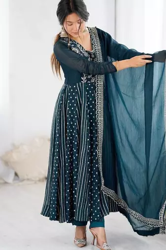 Anarkali Gown Set Wedding Wear Gown Floral Suit Set
