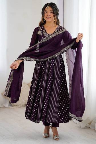 Purple Color New Designer Anarkali Suit Set Wedding Wear Gown Festival Wear Suit Set