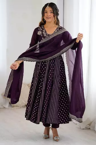 Purple Color New Designer Anarkali Suit Set Wedding Wear Gown Festival Wear Suit Set