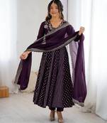 Purple embroidered Anarkali Suit Set Wedding Wear Gown Festival Wear Suit Set