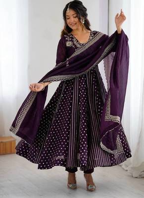Purple embroidered Anarkali Suit Set Wedding Wear Gown Festival Wear Suit Set 2