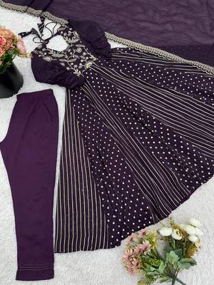 Purple embroidered Anarkali Suit Set Wedding Wear Gown Festival Wear Suit Set 4